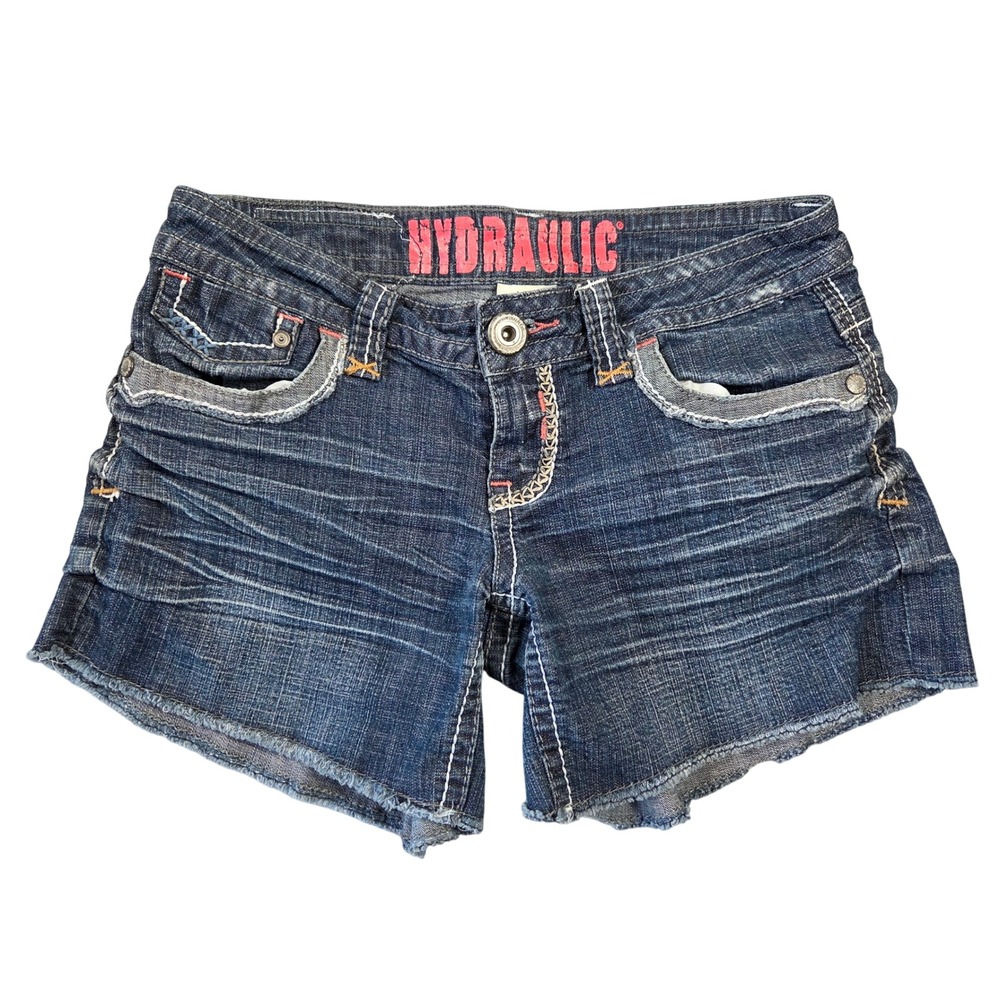 Hydraulic Womens Dark Wash Embroidered Y2K Denim Cut Off Shorts Size 3/4 2000s